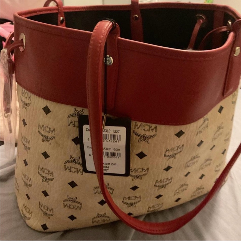 MCM Red and Cream Tote Bag